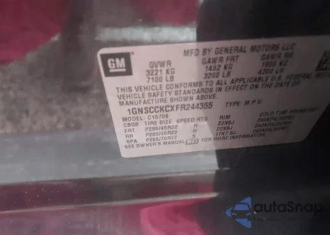 2015 Chevrolet Tahoe Ltz from USA, damaged, VIN 1GNSCCKCXFR244355